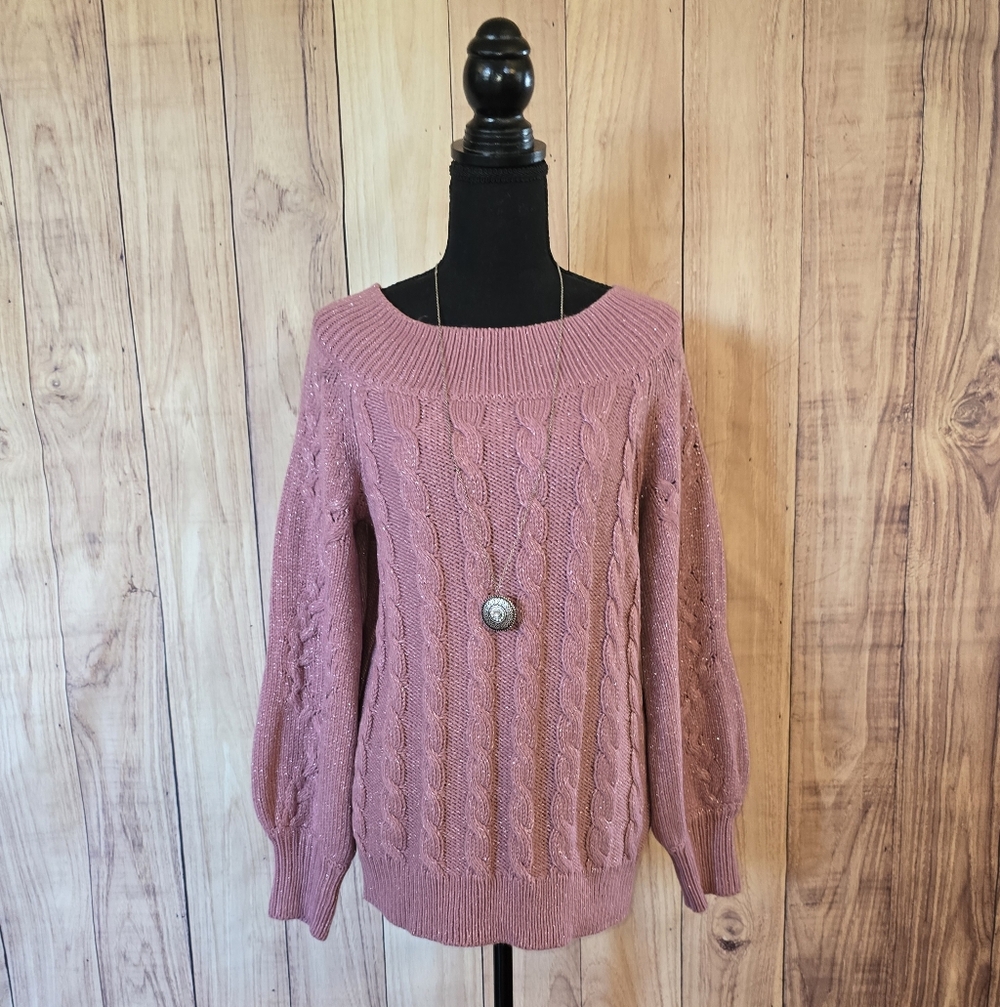 Women's Mauve Cable Scoop Neck Sweater